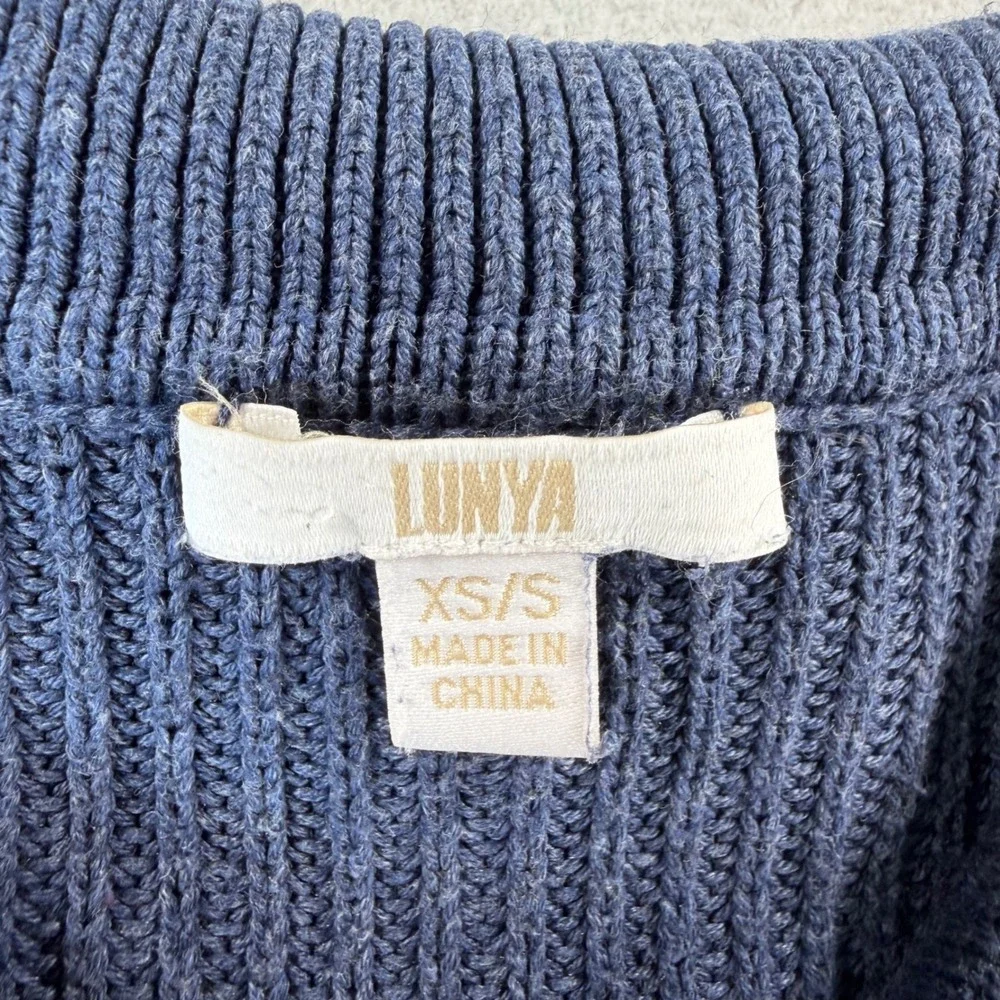 Lunya Good In Bed Navy Blue Chunky Knit Polo Sweater Cotton Silk Mens XS